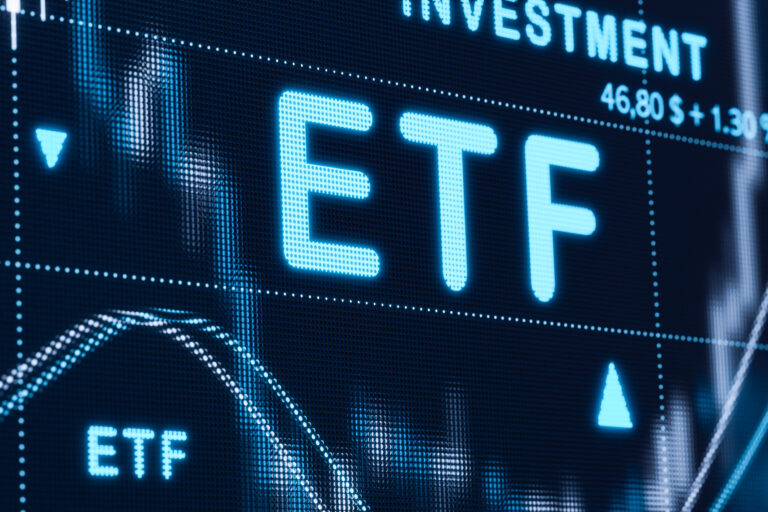 ETF - Exchange Traded Funds; stock market and exchange. Business; trading; investment funds; profit; strategy. 3D illustration
