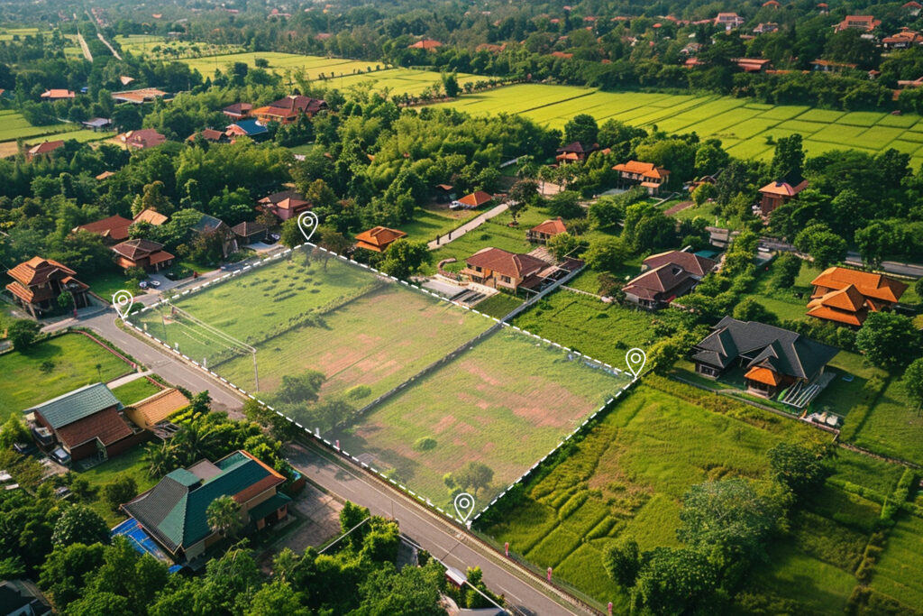 Aerial view of real estate business growth graph.
