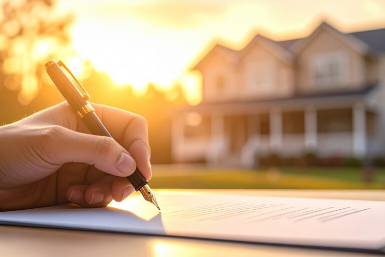 Signing a real estate agreement at sunset symbolizes new beginnings, homeownership dreams, and life-changing decisions made with hope and confidence in the golden light.